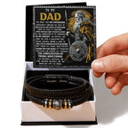 To My Dad Braided Leather Bracelet with Superhero Knight Viking Dad Message Card - Thoughtful Father's Day, Birthday Gift from Son or Daughter for Strong and Courageous Fathers