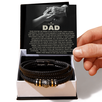 To My Dad Vegan Leather Bracelet Birthday, Father's Day Gift with Heartfelt “Hero in My Life” Message Card - Mallard Moon Gift Shop
