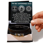To My Awesome Dad Viking Strong Princess Braided Leather Bracelet Gift from Daughter - Norse Rune Strength & Love Message Gift for Father's Day Birthday or Christmas