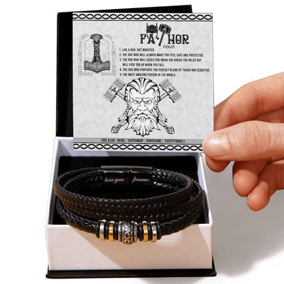 Gift for Dad - Safe And Protected - Black Braided Leather Men's Bracelet - Mallard Moon Gift Shop