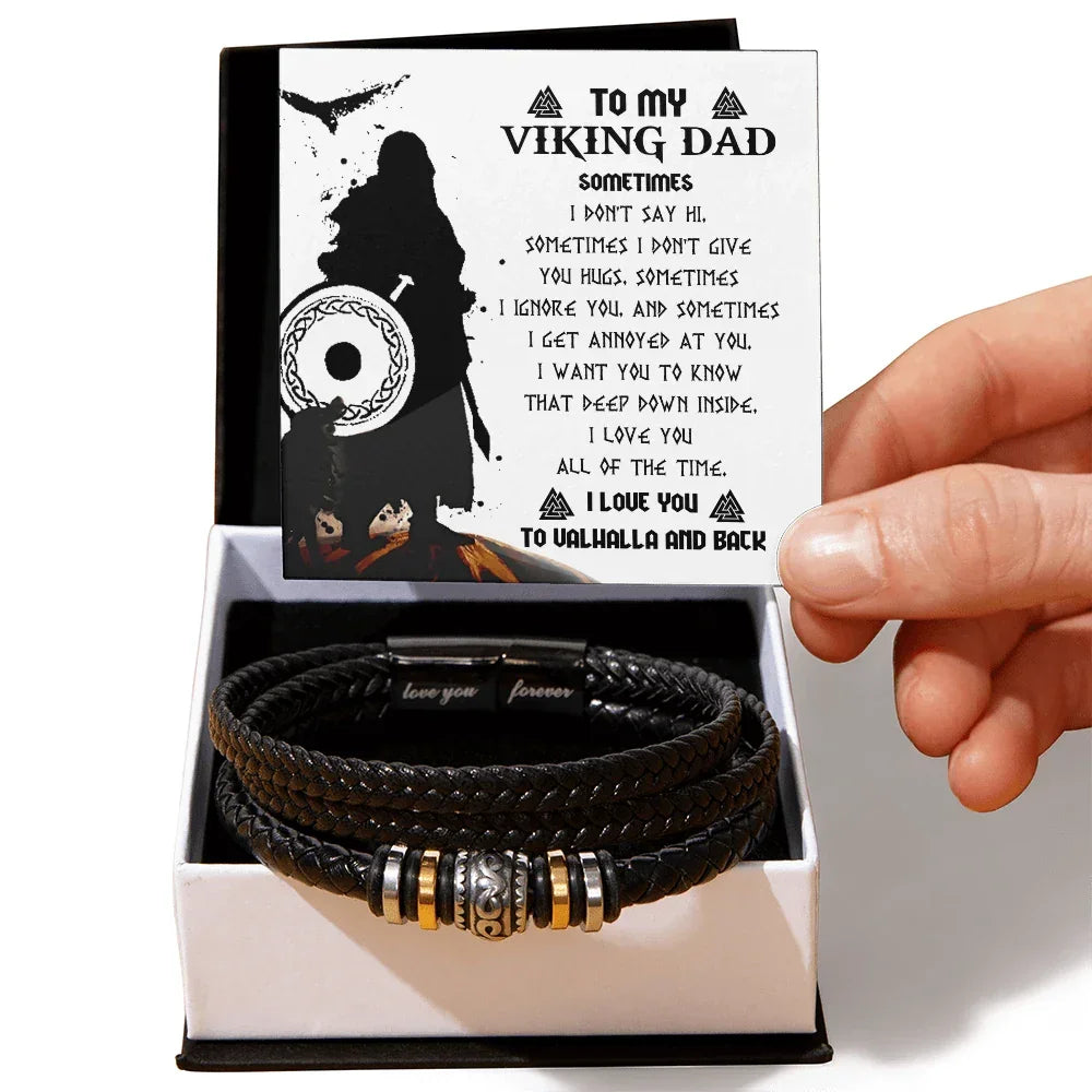To My Viking Dad Bracelet – Deep Down I Love You All the Time – Norse Father's Day Gift for Strong Dads, Sentimental Keepsake from Son or Daughter