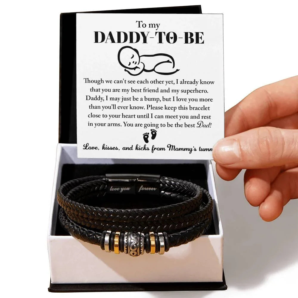 New Daddy to Be Gift -Soon I Will Rest In Your Arms-Braided Leather Men's Bracelet