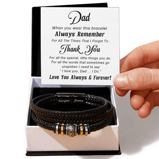 Dad Unspoken Words Leather Braided Men's Bracelet - Mallard Moon Gift Shop