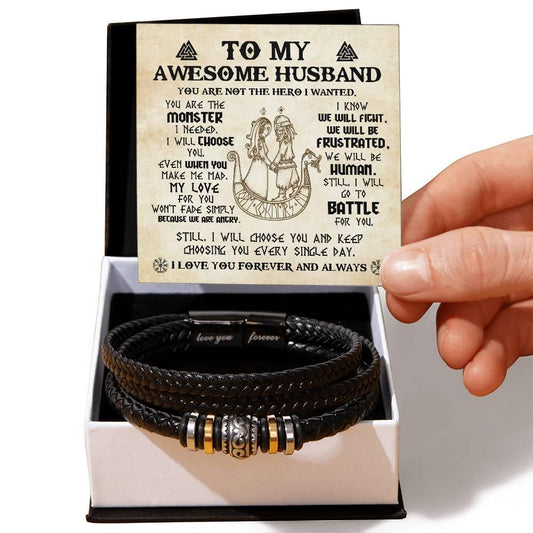Husband, I Choose You Forever and Always Men's Braided Leather Bracelet - Mallard Moon Gift Shop