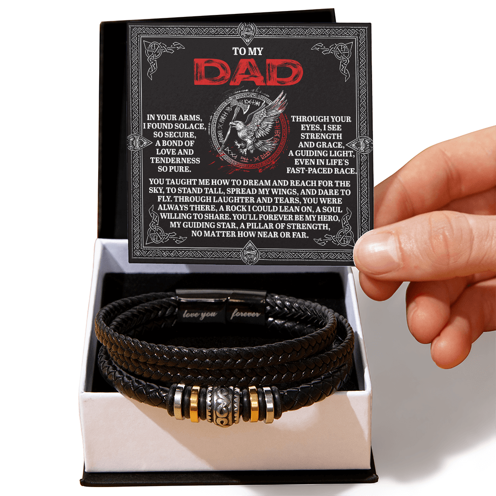 To My Dad Father's Day Gift - Men's Vegan Leather Bracelet with Bold Viking-Inspired “Guiding Light” Message Card -- Meaningful Gift for Dad from Son or Daughter - Mallard Moon Gift Shop