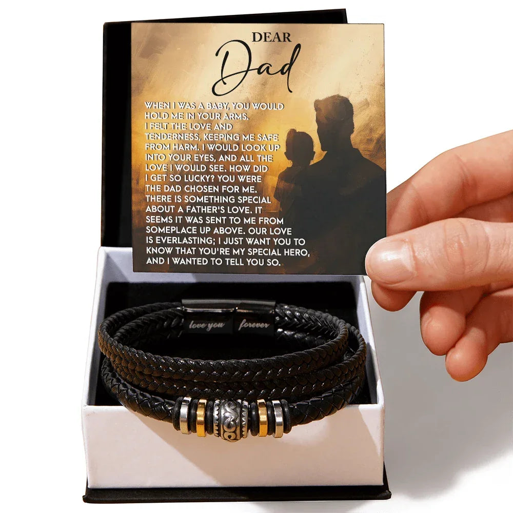 Dad Father's Day Gift - Men's “Love You Forever” Bracelet with “Chosen Love” Sentimental Message Card - Vegan Leather Bracelet - Heartfelt Gift for Dad from Son or Daughter