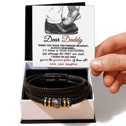 Dad Gift- I'll Follow Your Footsteps Promise Braided Leather Men's Bracelet - Mallard Moon Gift Shop