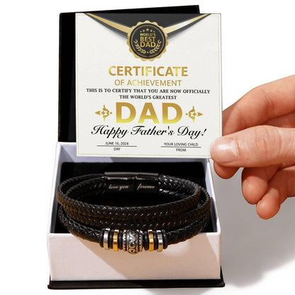 Dad Gift Certificate of Achievement Leather Bracelet - Mallard Moon Gift Shop