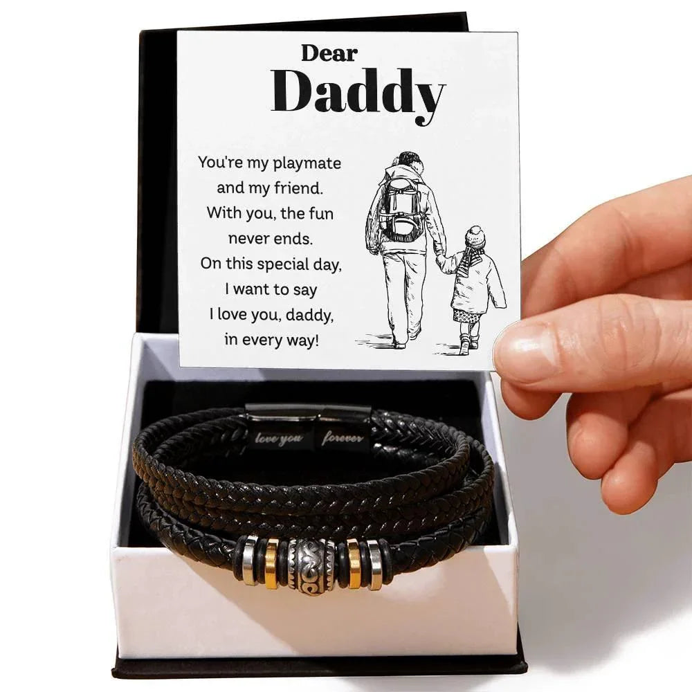 Dear Daddy I Love You in Every Way Leather Braided Men's Bracelet
