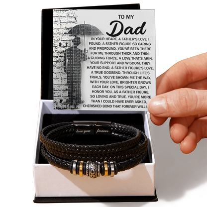 To My Dad Men's Vegan Leather Bracelet Birthday, Father's Day Gift with Heartfelt “Father Figure” Message Card - - Mallard Moon Gift Shop