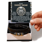 To My Daddy Bear Leather Bracelet with Message Card – Unwavering Belief & Support – Father's Day, Birthday, or Christmas Gift for Dad