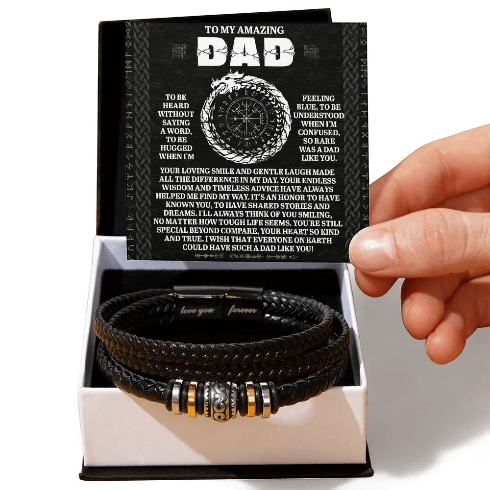 To My Amazing Dad Silent Understanding Viking Compass Leather Bracelet Gift | Thoughtful Father's Day or Birthday Present for Dad from Son or Daughter
