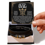 My Warrior Dad - Father's Day, Birthday Gift for Dad - Men's Braided Vegan Leather Bracelet with Quiet Strength Warrior Message Card