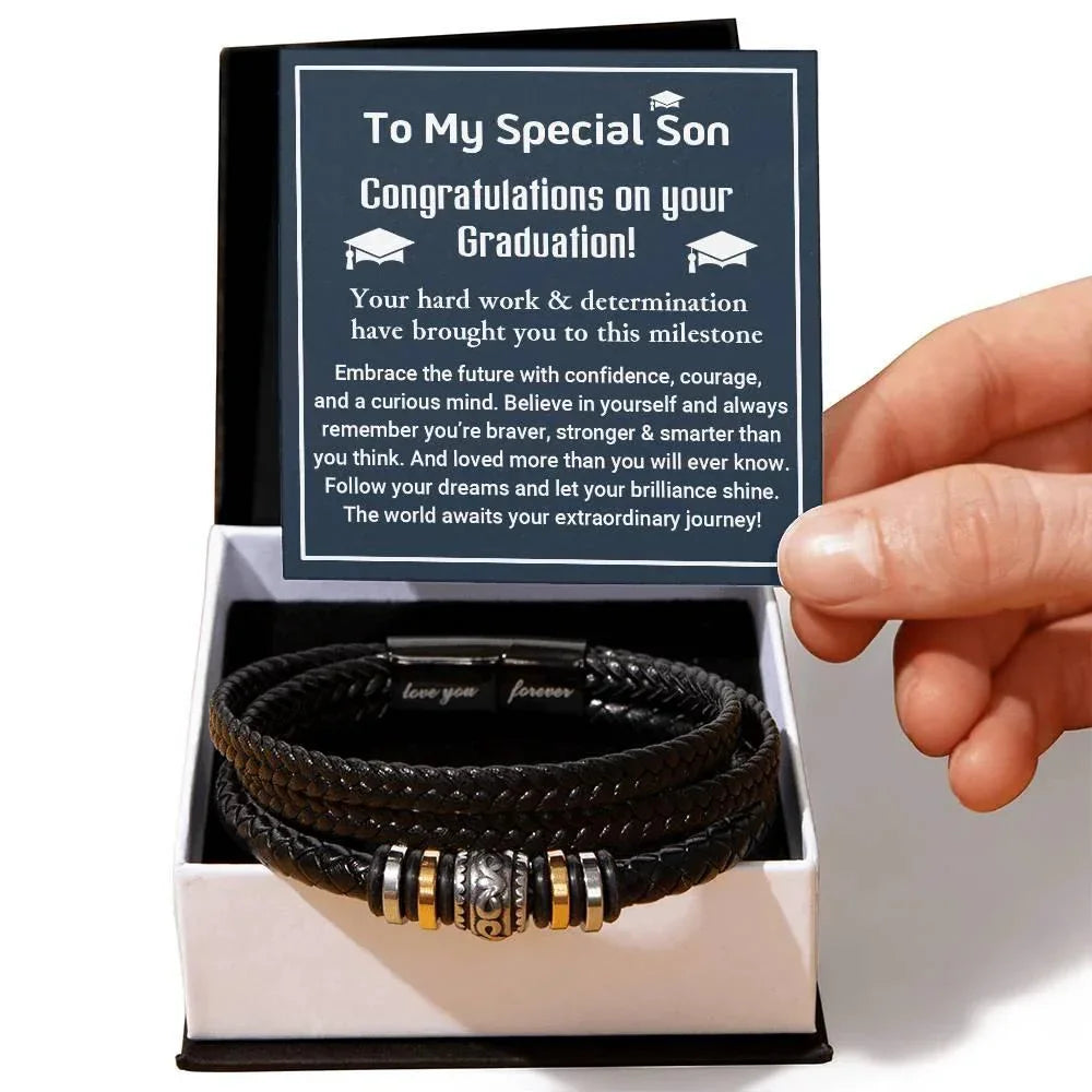To My Son Congratulations on Your Graduation Follow Your Dreams Leather Bracelet