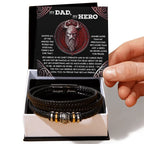To My Dad, My Hero - Father's Day, Birthday Gift for Dad - Men's Vegan Leather Bracelet with Viking Quiet Strength Message Card