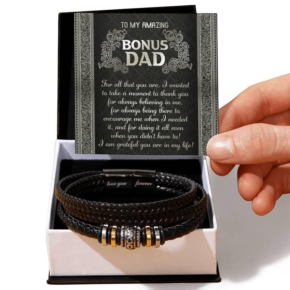 Gift for Bonus Dad I am Grateful You are in My Life Men's Braided Leather Bracelet