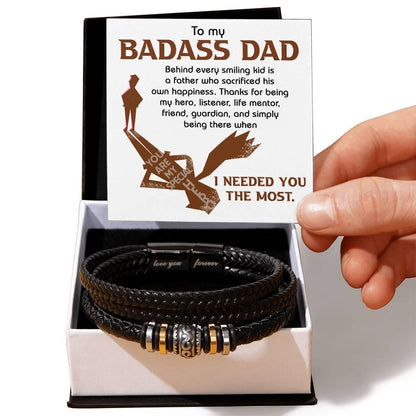 Dad Gift - To My Badass Dad - Braided Leather Men's Bracelet - Mallard Moon Gift Shop