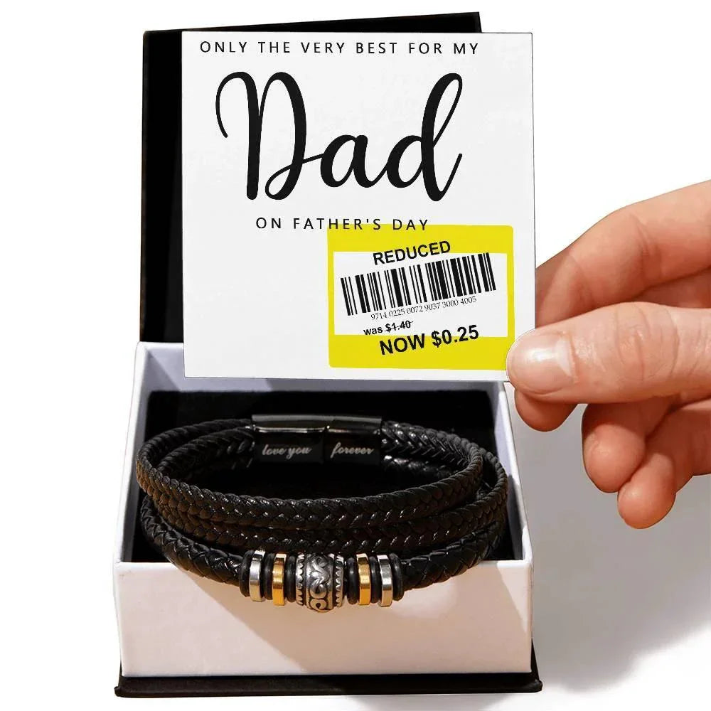 Dad Reduced Price Leather Bracelet - Funny Father’s Day Gift with Sarcastic Price Tag Message Card