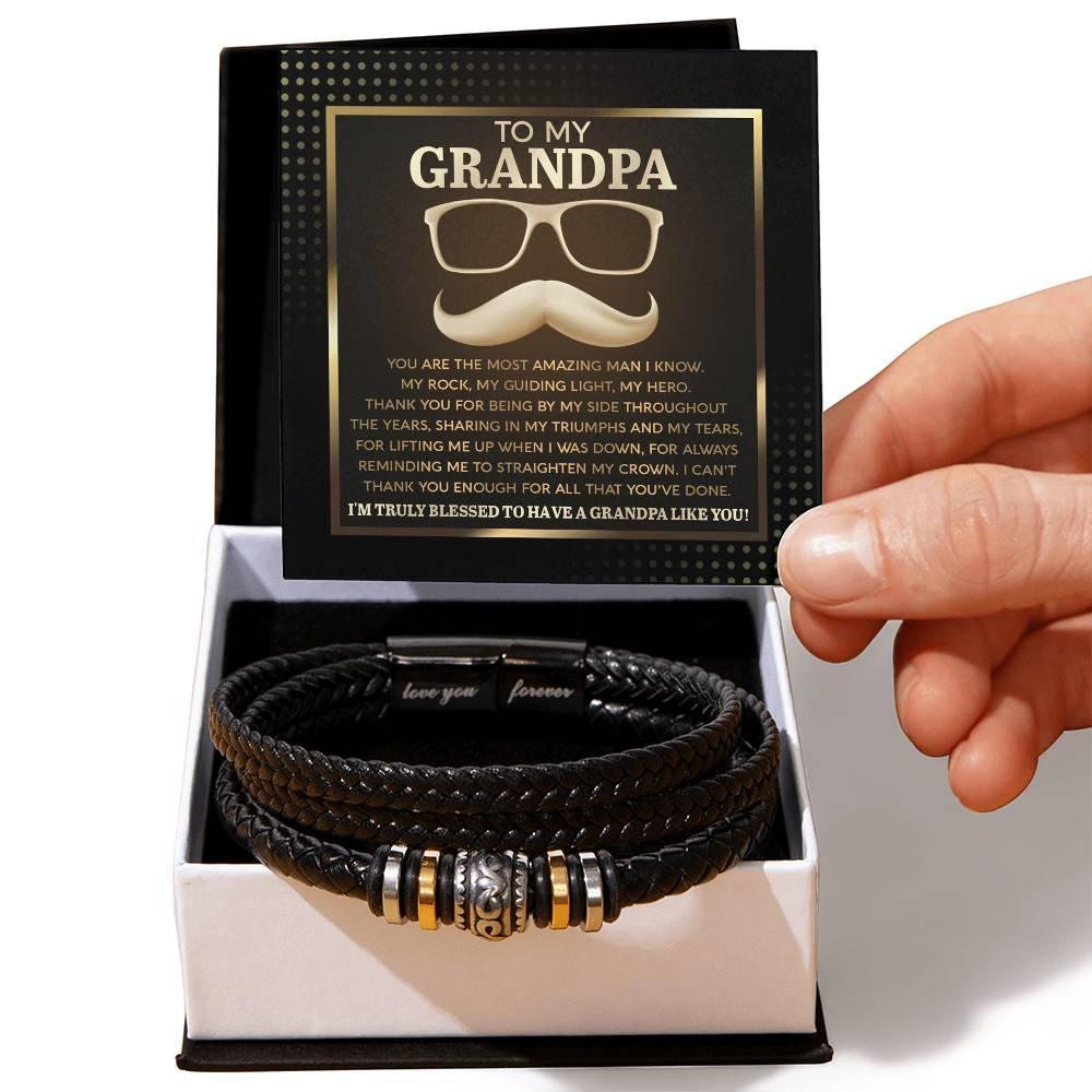 To My Grandpa - My Rock My Guiding Light My Hero Men's Leather Bracelet - Mallard Moon Gift Shop