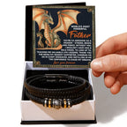 World's Most Powerful Father Gift - Men's Vegan Leather Bracelet with Majestic Dragon Strength Message Card - Unique Gift for Dad from Son or Daughter