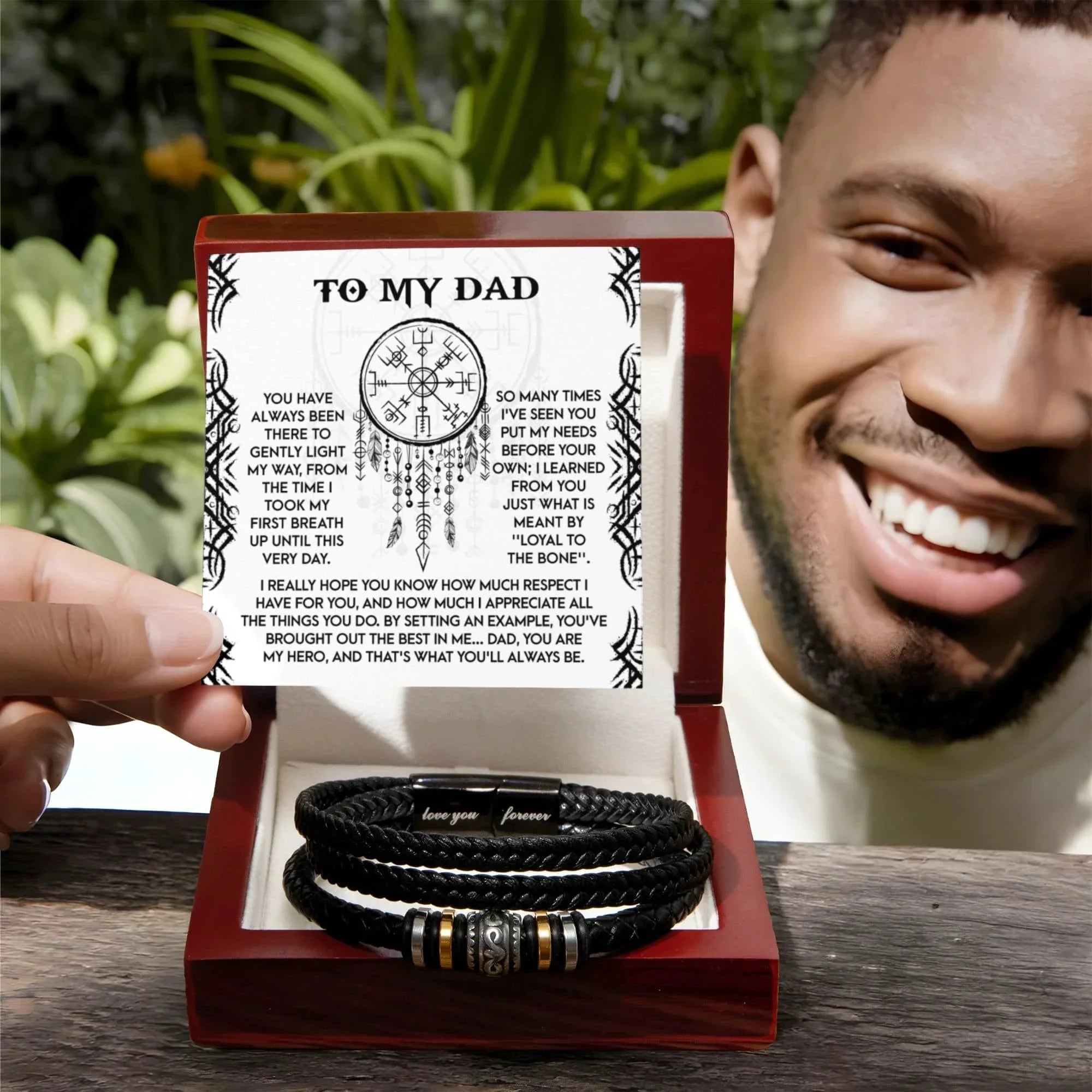 Loyal to the Bone Dad Bracelet – Viking-Inspired Gift for Father from Son or Daughter – Leather Bracelet with Sentimental Message Card