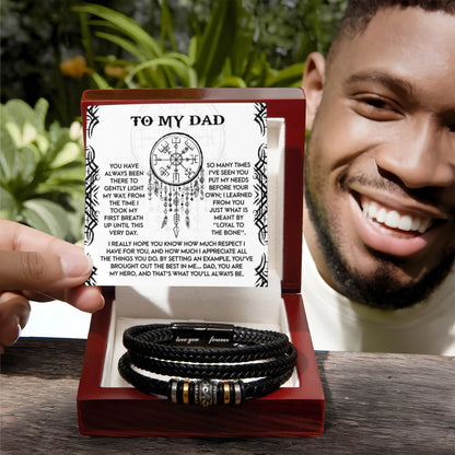 Loyal to the Bone Dad Bracelet – Viking-Inspired Gift for Father from Son or Daughter – Leather Bracelet with Sentimental Message Card - Mallard Moon Gift Shop