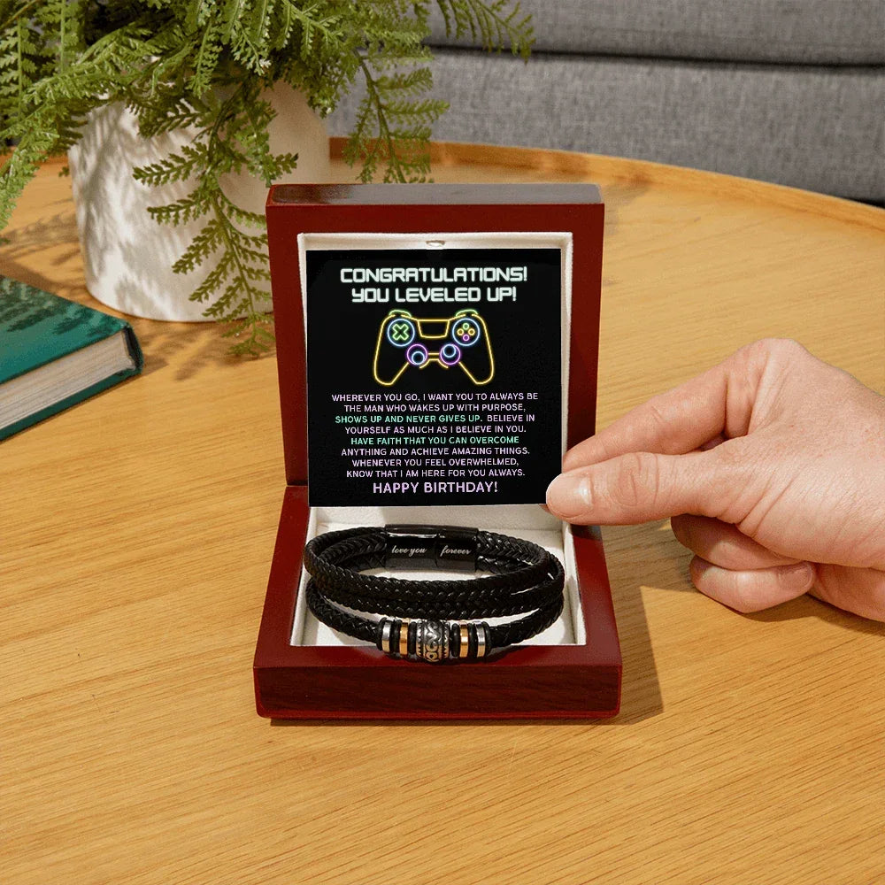 Level-Up Birthday Bracelet for Him – “Love You Forever” Gamer Gift | Encouraging Message for Son, Boyfriend, or Husband