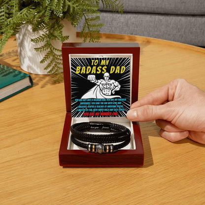 To My Badass Dad - You Are My Favorite Superhero - Men's Braided Leather Bracelet with Gift Box - Mallard Moon Gift Shop