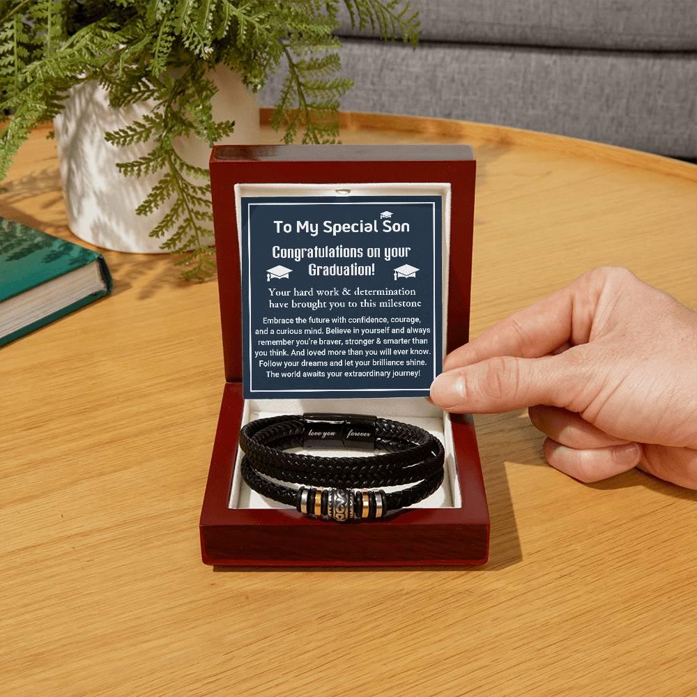 To My Son Congratulations on Your Graduation Follow Your Dreams  Leather Bracelet - Mallard Moon Gift Shop