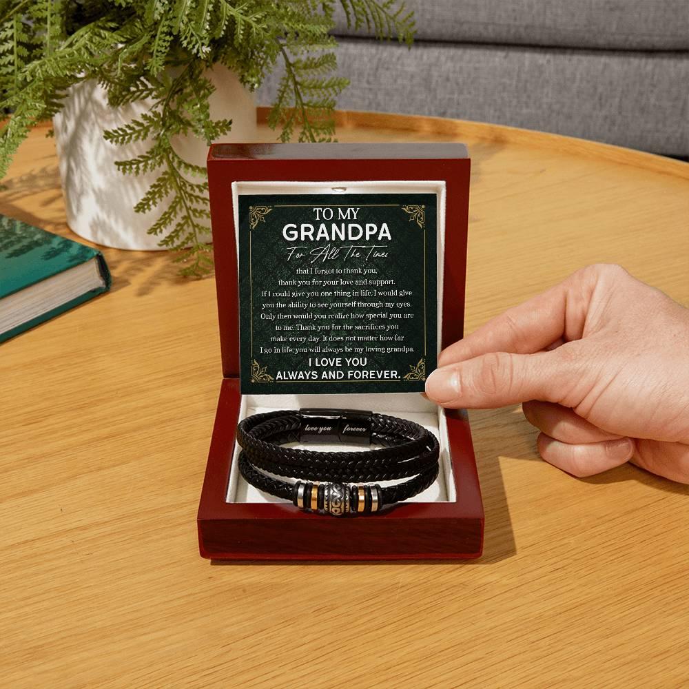 Grandpa Gift Thank You for Your Love and Support Black Braided Leather Men's Bracelet - Mallard Moon Gift Shop