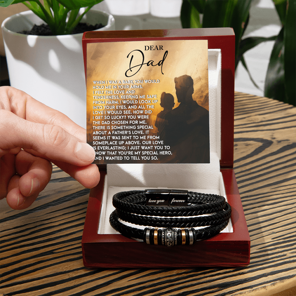 Dad Father's Day Gift - Men's “Love You Forever” Bracelet with “Chosen Love” Sentimental Message Card - Vegan Leather Bracelet - Heartfelt Gift for Dad from Son or Daughter - Mallard Moon Gift Shop