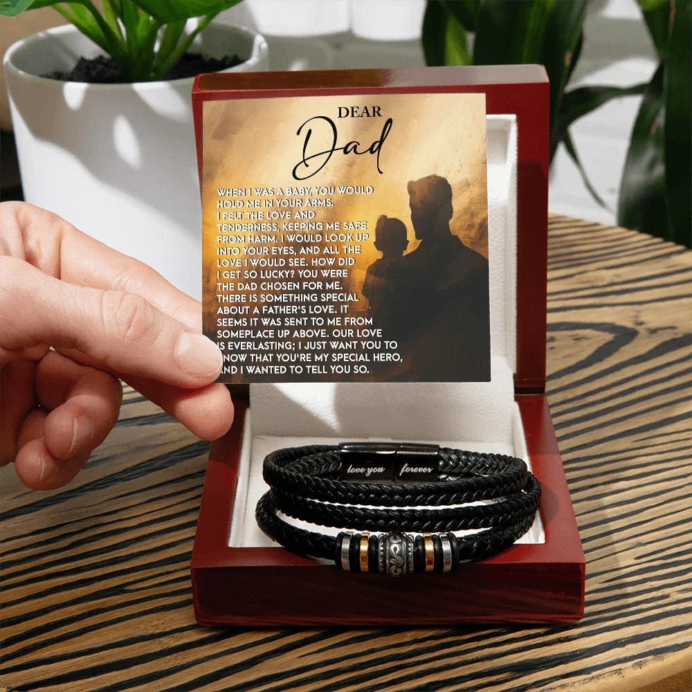 Dad Father's Day Gift - Men's “Love You Forever” Bracelet with “Chosen Love” Sentimental Message Card - Vegan Leather Bracelet - Heartfelt Gift for Dad from Son or Daughter