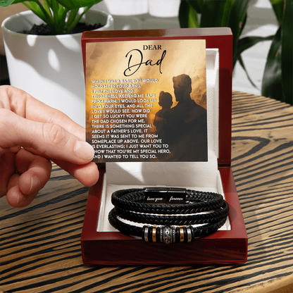 Dad Father's Day Gift - Men's “Love You Forever” Bracelet with “Chosen Love” Sentimental Message Card - Vegan Leather Bracelet - Heartfelt Gift for Dad from Son or Daughter - Mallard Moon Gift Shop