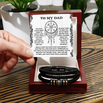Loyal to the Bone Dad Bracelet – Viking-Inspired Gift for Father from Son or Daughter – Leather Bracelet with Sentimental Message Card - Mallard Moon Gift Shop