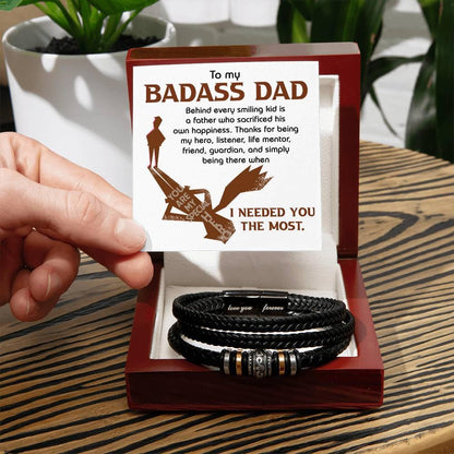 Dad Gift - To My Badass Dad - Braided Leather Men's Bracelet - Mallard Moon Gift Shop