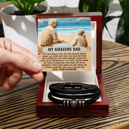 My Amazing Dad Braided Leather Bracelet from Daughter - Solid Foundation, Calm Inspiration, Loving Home, Heartfelt Father's Day Gift - Mallard Moon Gift Shop