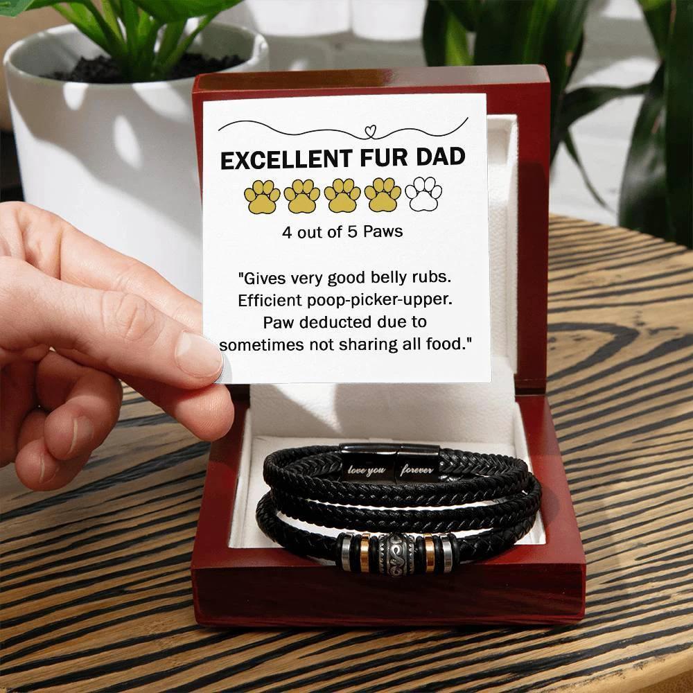 Gift for Fur Dad Belly Rubber Black Braided Leather Men's Bracelet