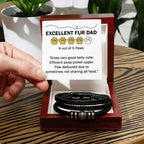 Gift for Fur Dad Belly Rubber Black Braided Leather Men's Bracelet