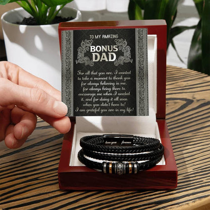 Gift for Bonus Dad I am Grateful You are in My Life Men's Braided Leather Bracelet - Mallard Moon Gift Shop