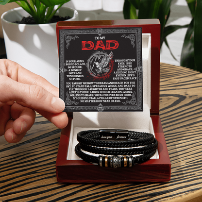 To My Dad Father's Day Gift - Men's Vegan Leather Bracelet with Bold Viking-Inspired “Guiding Light” Message Card -- Meaningful Gift for Dad from Son or Daughter - Mallard Moon Gift Shop