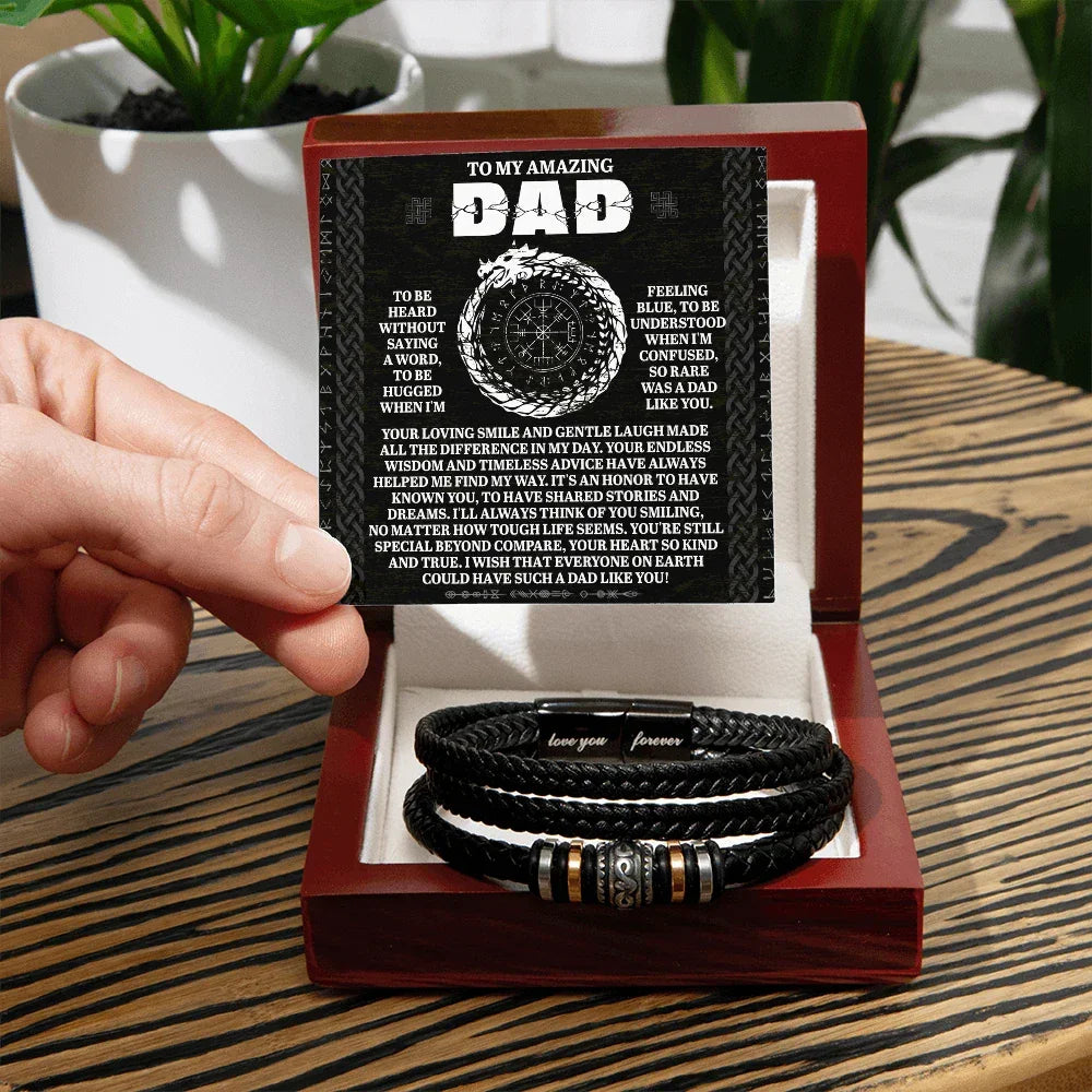 To My Amazing Dad Silent Understanding Viking Compass Leather Bracelet Gift | Thoughtful Father's Day or Birthday Present for Dad from Son or Daughter