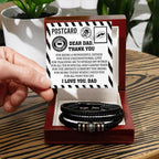 Dad Postcard Gift-Thank You for Teaching Me to Spread My Wings -Braided Leather Men's Bracelet