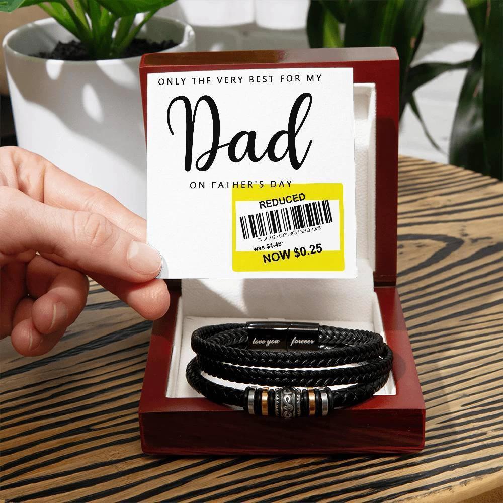 Dad Reduced Price Leather Bracelet - Funny Father’s Day Gift with Sarcastic Price Tag Message Card