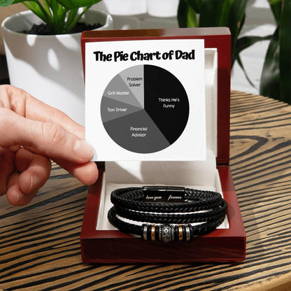 Gift for Dad - Pie Chart - Black Braided Leather Men's Bracelet - Mallard Moon Gift Shop