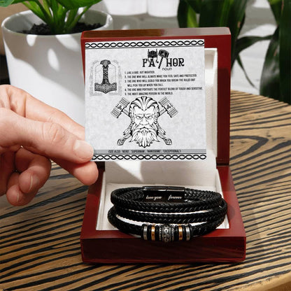 Gift for Dad - Safe And Protected - Black Braided Leather Men's Bracelet - Mallard Moon Gift Shop