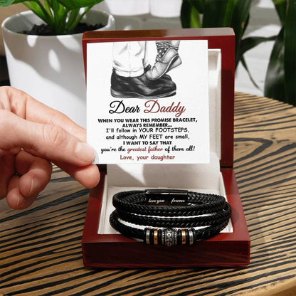 Dad Gift- I'll Follow Your Footsteps Promise Braided Leather Men's Bracelet - Mallard Moon Gift Shop