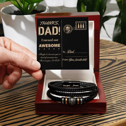 Letter to Dad, Thanks Dad - I Turned Out Awesome-Braided Leather Men's Bracelet - Mallard Moon Gift Shop