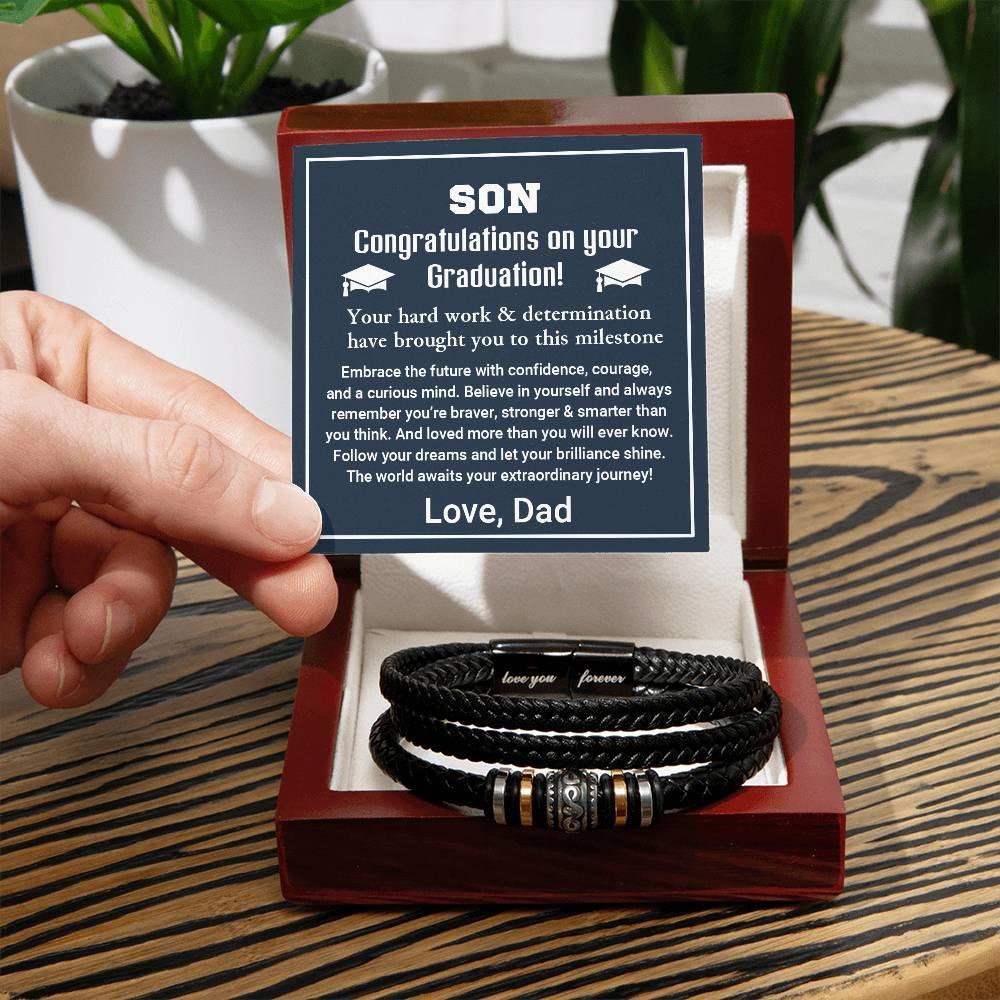 Son Graduation Personalized Leather Bracelet Embrace the Future - Mallard Moon Gift Shop