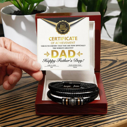 Dad Gift Certificate of Achievement Leather Bracelet - Mallard Moon Gift Shop