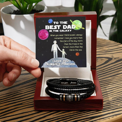 Dad Gift -Best Dad In The Galaxy - Braided Leather Men's Bracelet - Mallard Moon Gift Shop